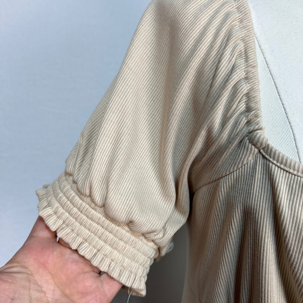 Free People Beach Bel Air Beige Maxi Dress Women Medium Ribbed Short Sleeve Boho - Picture 4 of 9